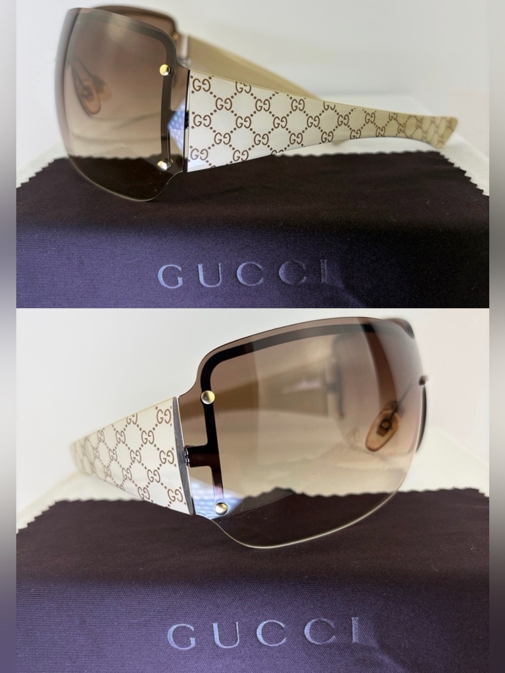 Vintage Gucci Brown Gradient GG Monogram Shield Sunglasses ~ GG1825/S